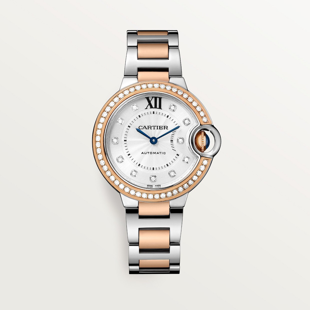CARTIER BALLON BLEU ARGENTÉ ET OR ROSE AVEC STRASS