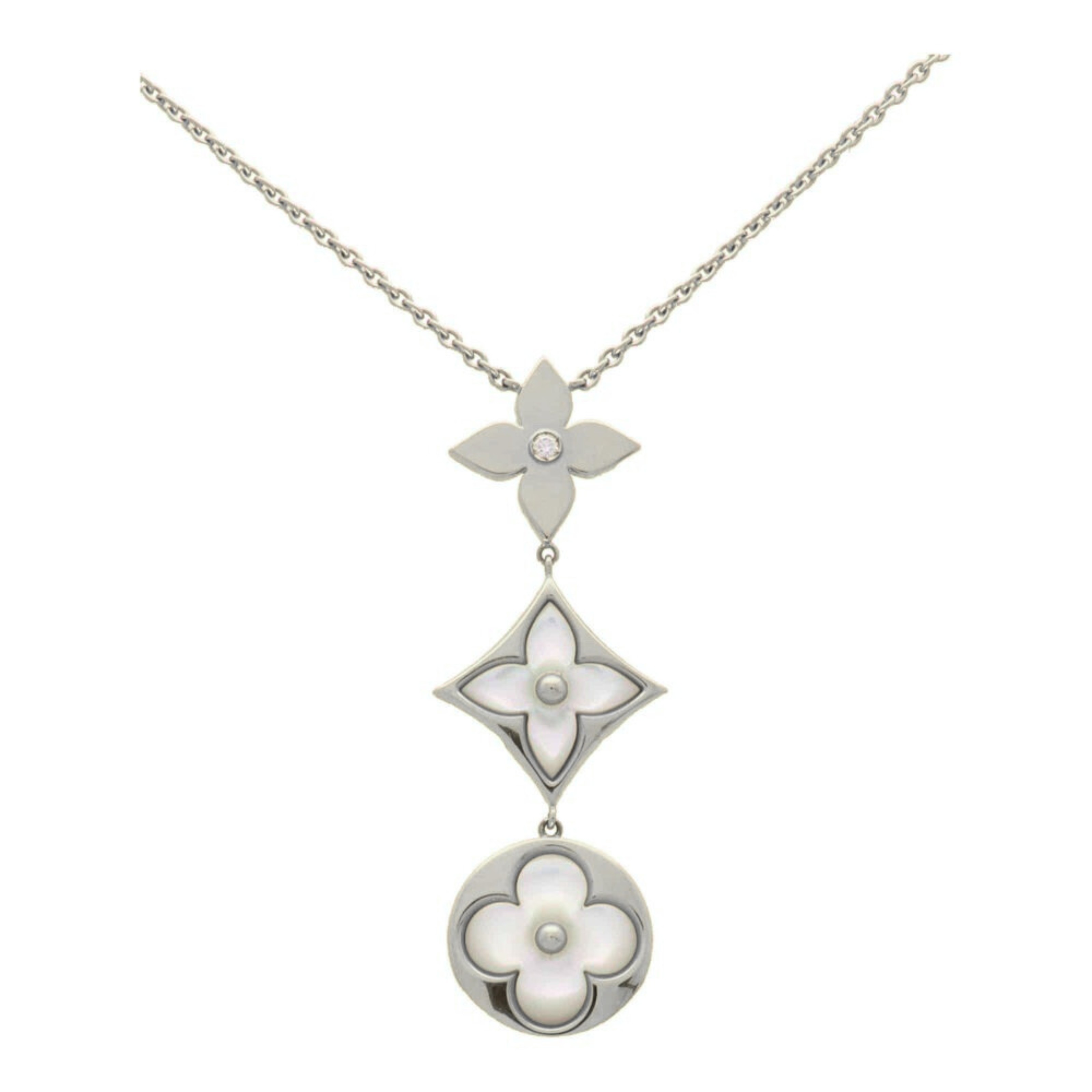 COLLIER LOUIS VUITTON BLOOM LARIAT NACRE BLANC WHITE GOLD