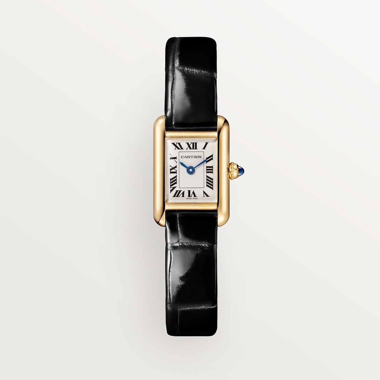 CARTIER TANK MUST LOUIS EN ALLIGATOR NOIR BRILLANT