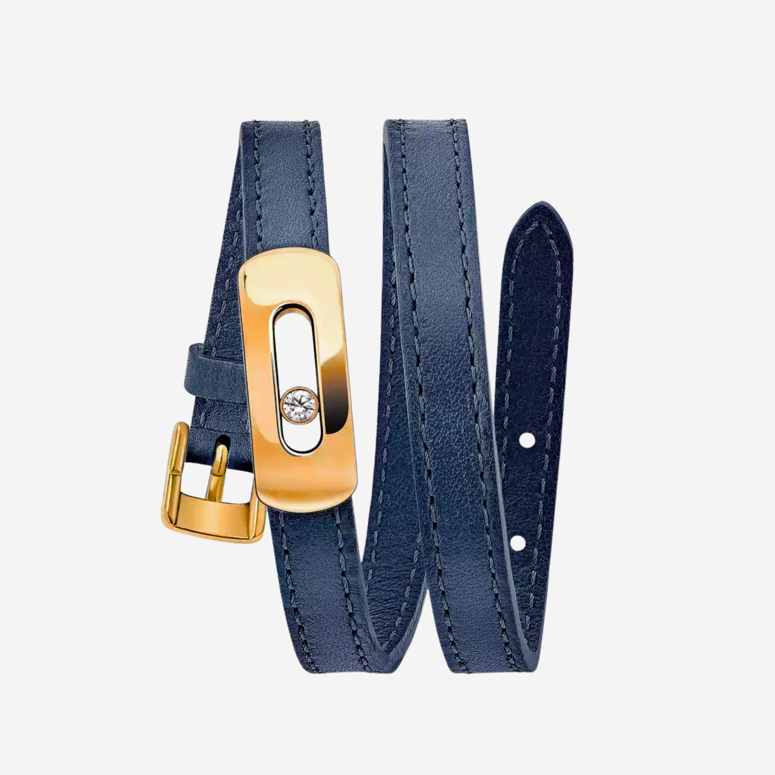 BRACELET MESSIKA CUIR BLEU MARINE GOLD