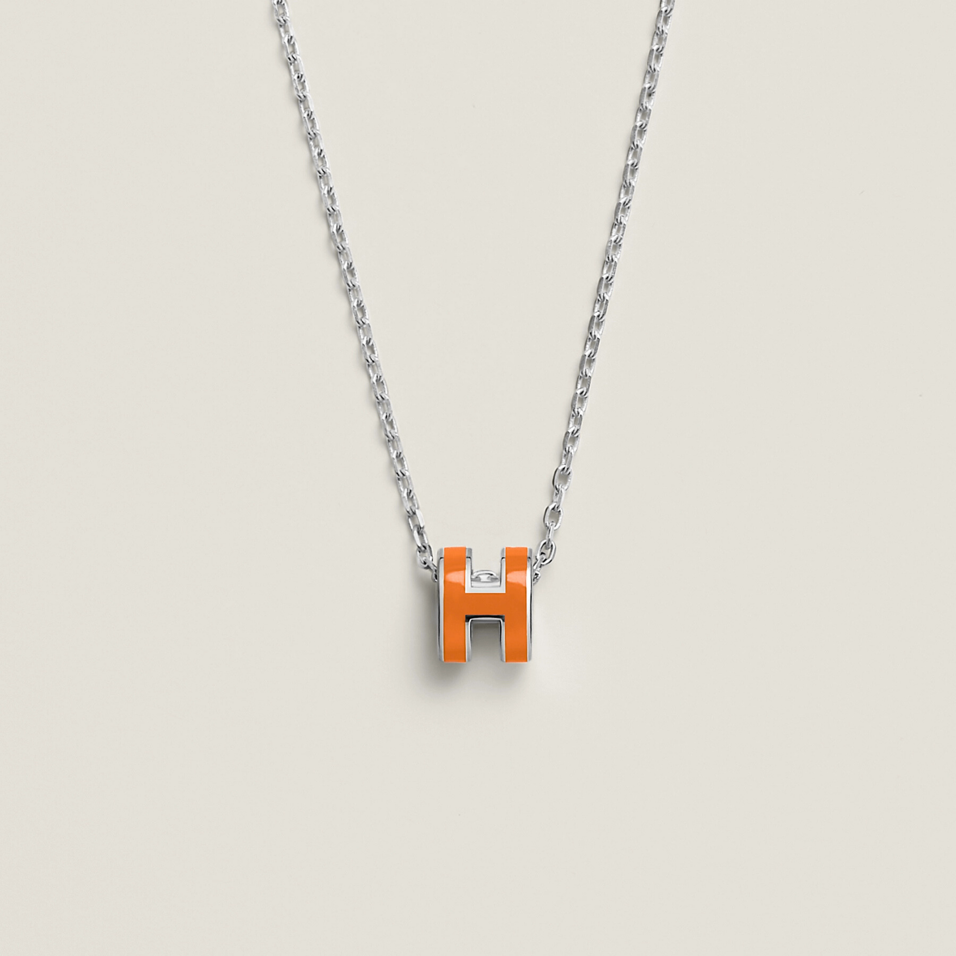 COLLIER PENDENTIF HERMES ORANGE WHITE GOLD