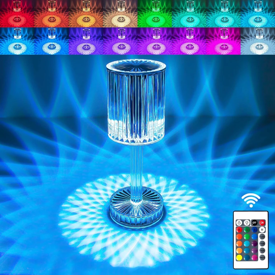Crystal Music Table Lamp - 16 Color Changing with Touch &amp; Remote Control Bluetooth Speaker مصباح موسيقى الطاولة الكريستالي - 16 لون متغير باللمس وجهاز التحكم عن بعد