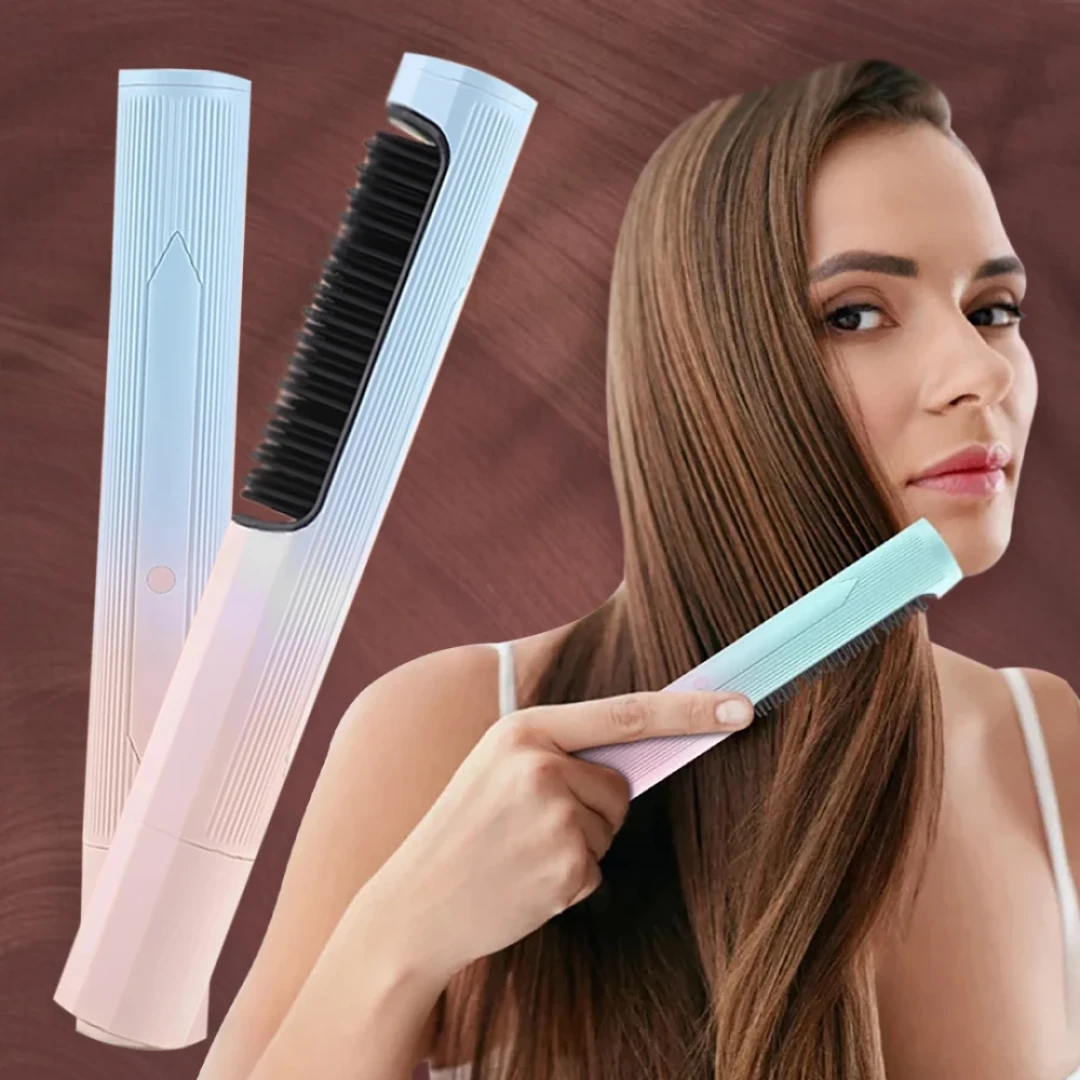 Frizz Wand Wireless Hair Straightener Brush / مكواة فرد الشعر الكهربائية القابلة لإعادة الشحن