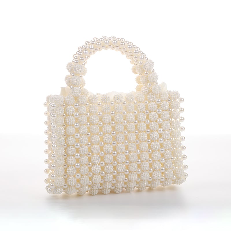 Custom Acrylic Resin Pearl Beaded Handbags Handmade Weave Crystal Pearl Mini Tote Bags Evening Bags for Women 2024