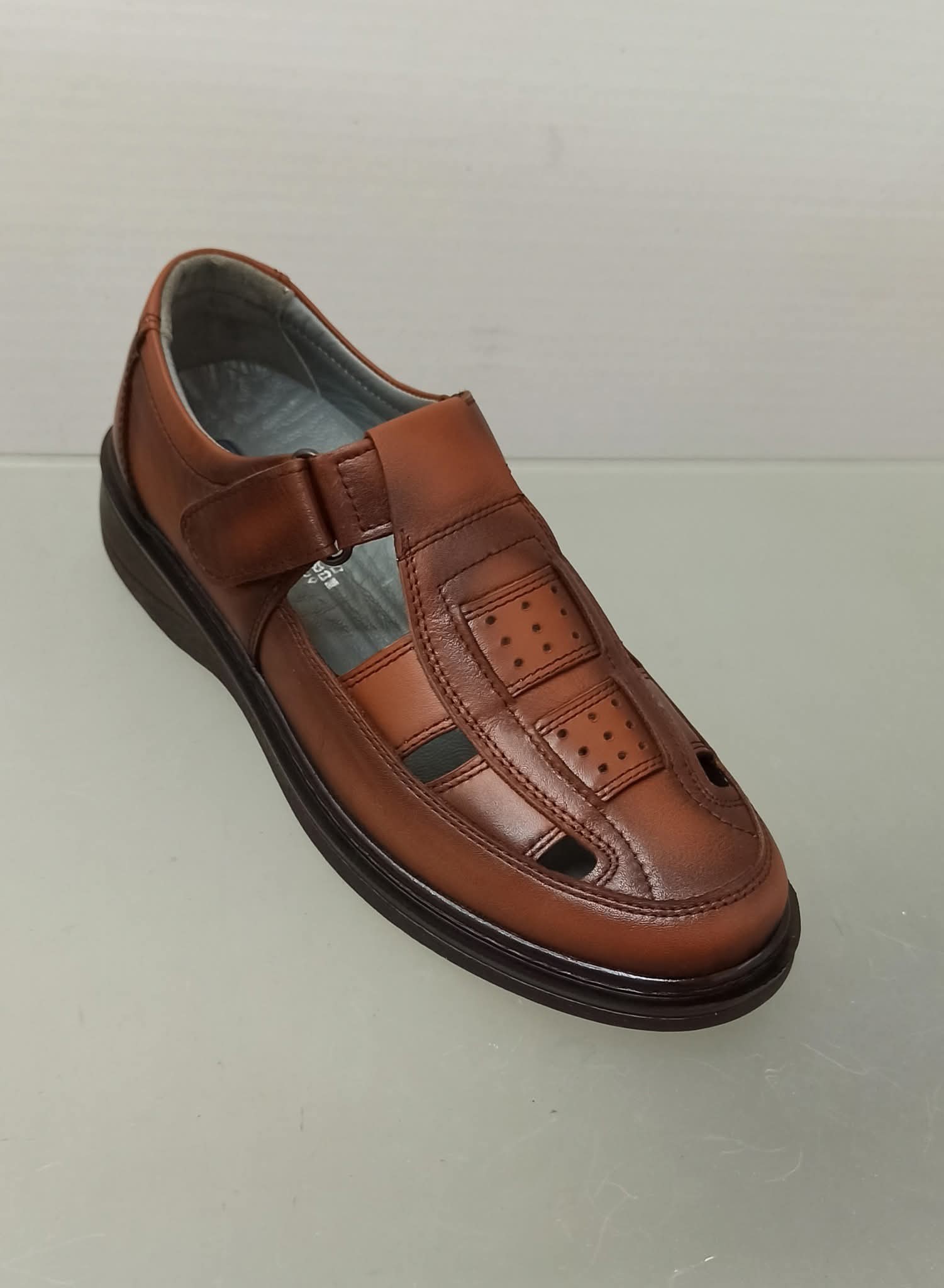 Sandales en cuir Marron Tabac pour homme