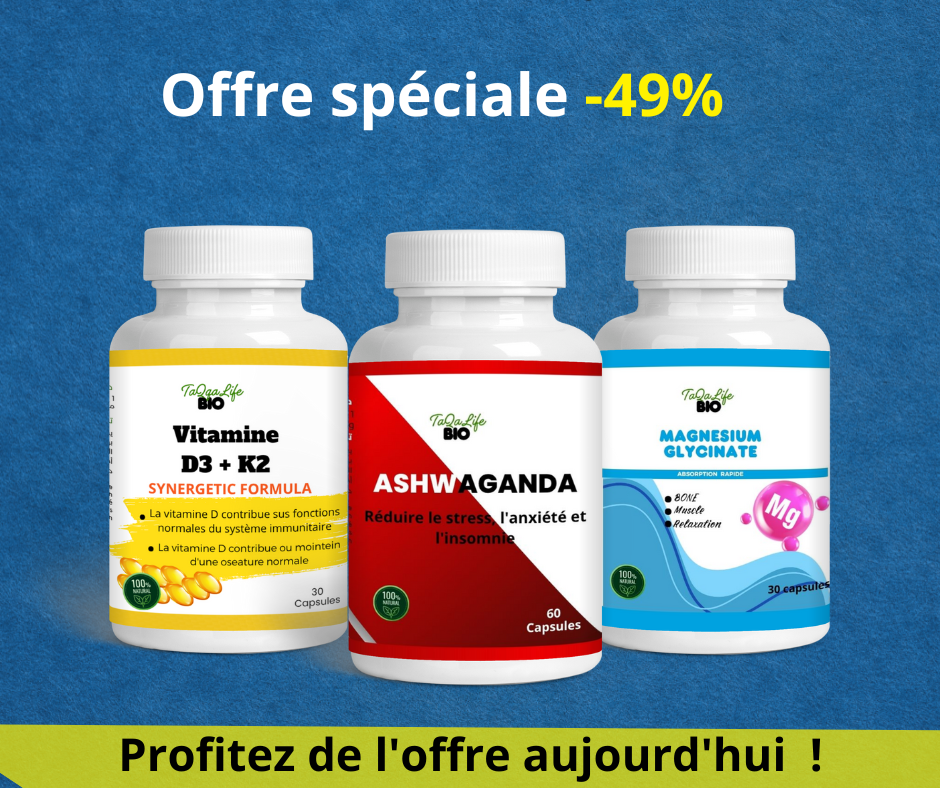 Pack TaQaLife BIO Ashwagandha + Magnesium Glycinate + Vitamine D3 + K2