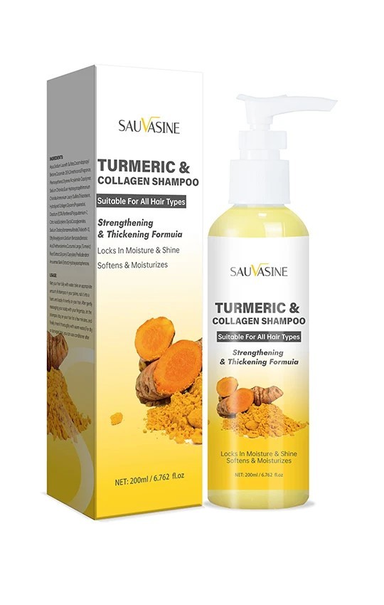 شامبو الزنجبيل الطبيعي للعناية بفروة الرأس، شامبو مضاد للقشرة ومضاد للأكسدة ، شامبو الكولاجين والكركم